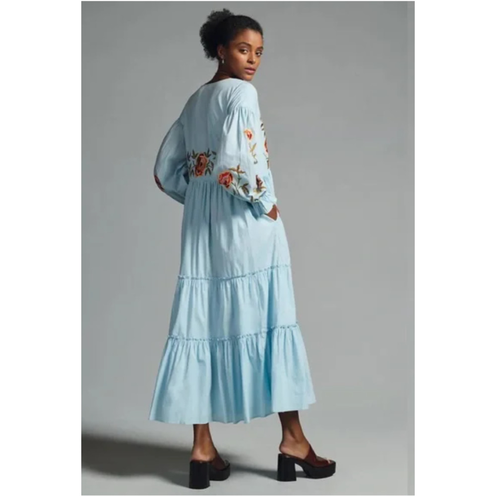 Anthropologie Samant Chauhan Tiered Embroidered Dress XS - Picture 2 of 5